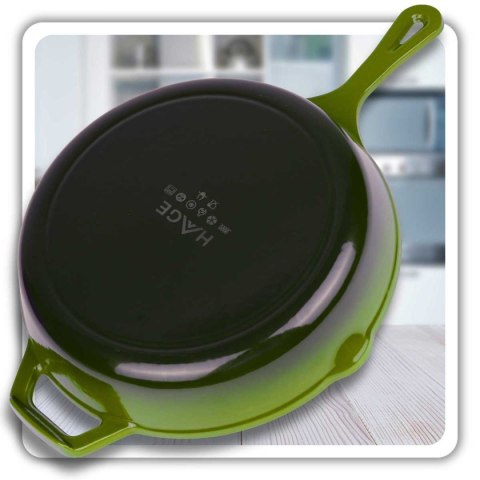 EMALIOWANA PATELNIA ŻELIWNA 26cm HAGE OLIWKOWA