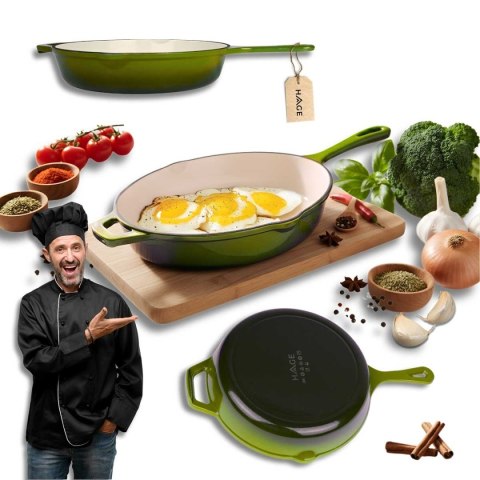 EMALIOWANA PATELNIA ŻELIWNA 26cm HAGE OLIWKOWA