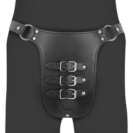 SHOTS PU Leather Chastity Belt with Straps - Black