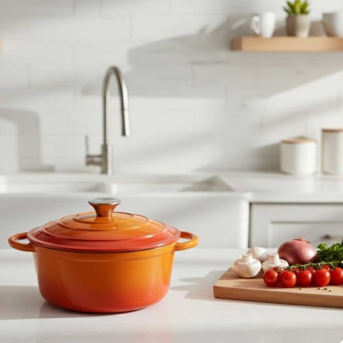 EMALIOWANY GARNEK ŻELIWNY 26cm 5L HAGE ORANGE