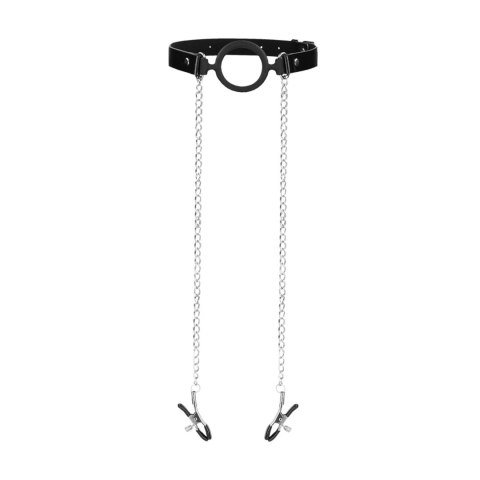 SHOTS O-Ring Ball Gag with Nipple Clamps