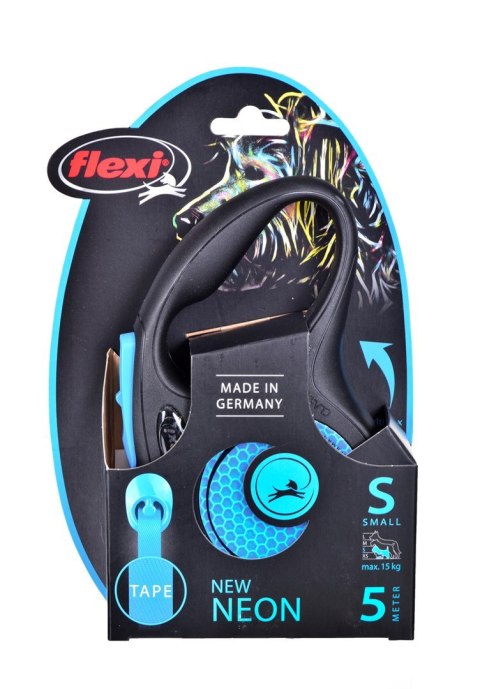 Smycz Flexi automatyczna New Neon S taśma 5 m - dla psa do 15 kg, kolor niebieski