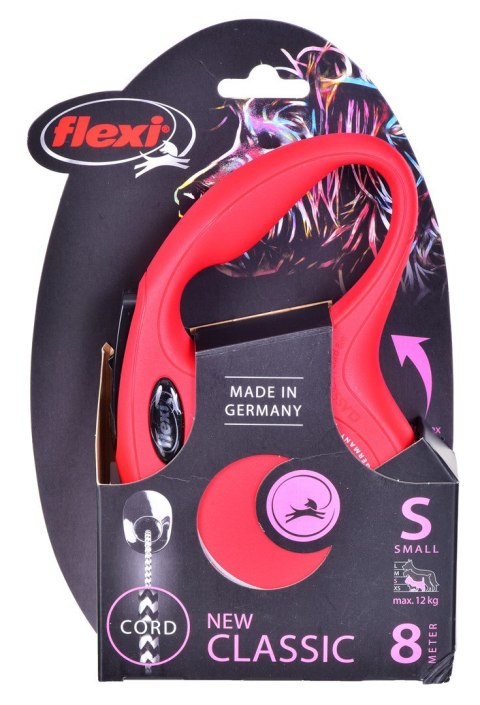 Smycz flexi automatyczna New Classic S linka 8 m - dla psa do 12 kg, kolor czerwony
