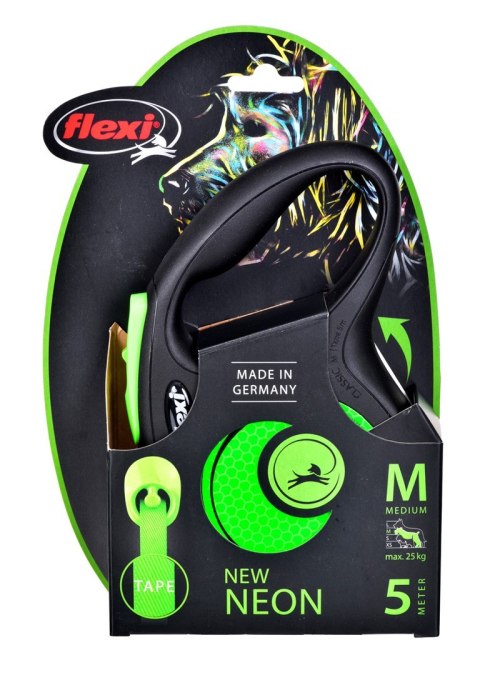 Smycz FLEXI automatyczna New Neon taśma M 5 m zielona