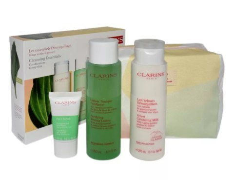 Zestaw Clarins Velvet Cleansing Milk 200ml + Purifying Toning Lotion 200ml + Pure Scrub 15ml + Cosmetics Bag
