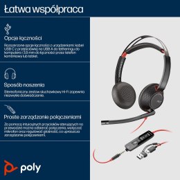 Słuchawki Poly Blackwire 5220 Stereo USB-C Headset +3.5mm Plug +USB-C/A Adapter 8X231AA
