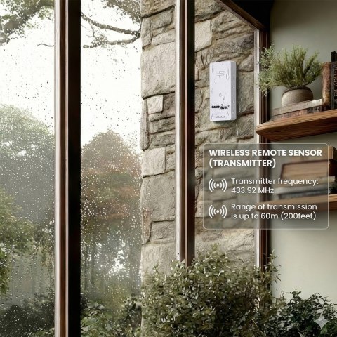 GREENBLUE BEZPRZEWODOWA STACJA POGODY, TEMPERATURA IN/OUT, ZEGAR, DO WYBORU °C / °F, ZASIĘG DO 60M GB162