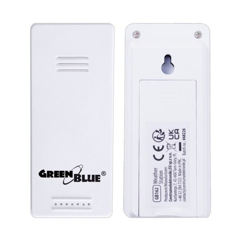 GREENBLUE BEZPRZEWODOWA STACJA POGODY, TEMPERATURA IN/OUT, ZEGAR, DO WYBORU °C / °F, ZASIĘG DO 60M GB162
