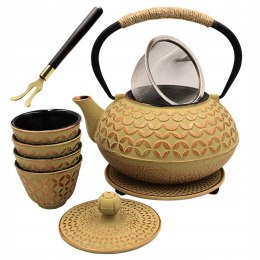 ZAPARZACZ ŻELIWNY DZBANEK JASNY ZŁOTY 900ml Z FILTREM i FILIŻANKAMI