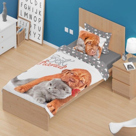 Pościel bawełna 140x200+1p70x90 Kotek i piesek 013