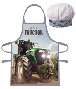 Fartuszek dziecięcy z czapką Traktor zielony