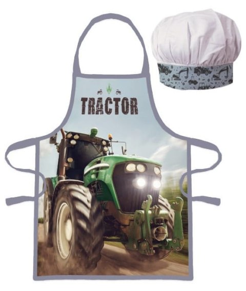 Fartuszek dziecięcy z czapką Traktor zielony