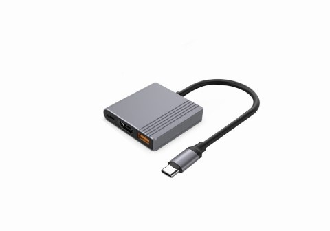 GEMBIRD MULTI ADAPTER USB TYPU C 3 W 1 (PORT USB + HDMI + WIDEO USB-C), KOLOR SZARY