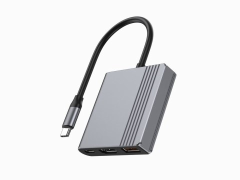 GEMBIRD MULTI ADAPTER USB TYPU C 3 W 1 (PORT USB + HDMI + WIDEO USB-C), KOLOR SZARY