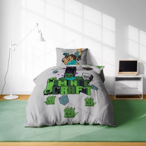 Pościel bawełna 140x200+1p70x90 Minecraft szary