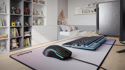 Activejet mysz przewodowa podgrzewana USB AMY-W390. Ma 3 temperatury 30 stopni podświetlenie na żółto, 35 stopni podświetlenie n